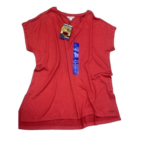 ORVIS 46% RAYON V-NECK TUNIC KNIT TOP SIZE LARGE RED - Picture 6 of 16